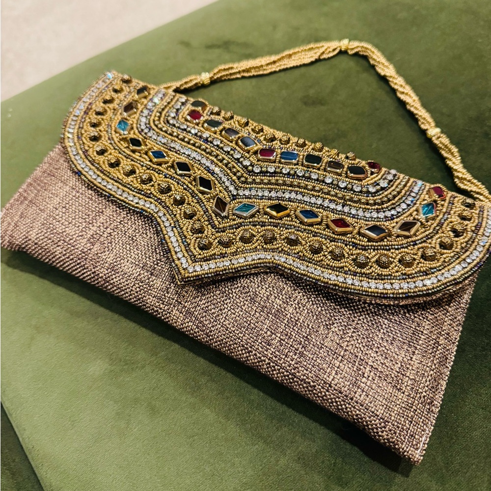 Elegant Beaded Clutch with Gold Accents
